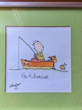 1975 Vintage William Eagan Signed Lithograph "The Fisherman"  Framed Art